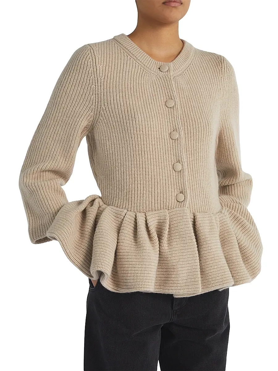 Liberowe Women's Peplum Cashmere Cardigan - Beige | Thumbnail 3