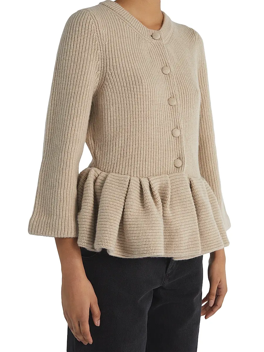 Liberowe Women's Peplum Cashmere Cardigan - Beige | Thumbnail 4