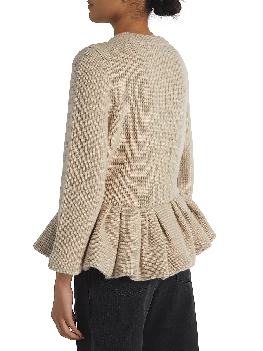 Liberowe Women's Peplum Cashmere Cardigan - Beige | Thumbnail 6