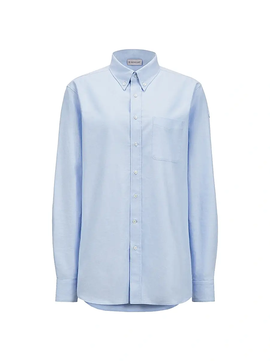 Moncler Women's Long Sleeve Shirt in Cotton - Light Blue | Image 1 Moncler Women's Long Sleeve Shirt in Cotton - Light Blue | Image 1