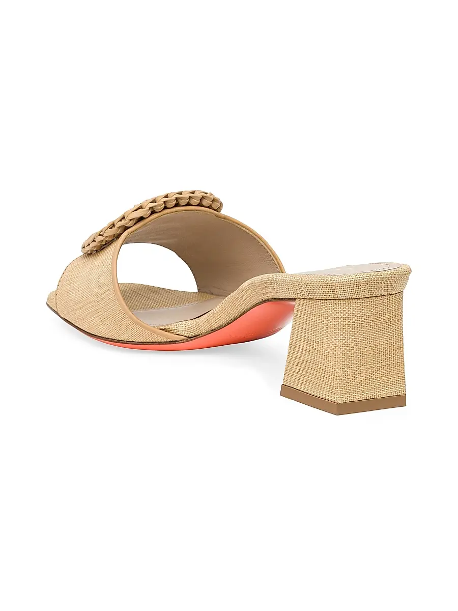 Santoni Women's Marta 50MM Raffia & Leather Buckle Mules | Thumbnail 4 Santoni Women's Marta 50MM Raffia & Leather Buckle Mules | Thumbnail 4