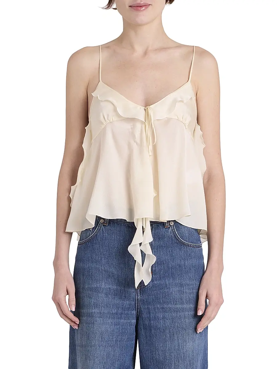 Chloé Women's Silk Tie-Front Cami Top - Dusty White | Thumbnail 3 Chloé Women's Silk Tie-Front Cami Top - Dusty White | Thumbnail 3