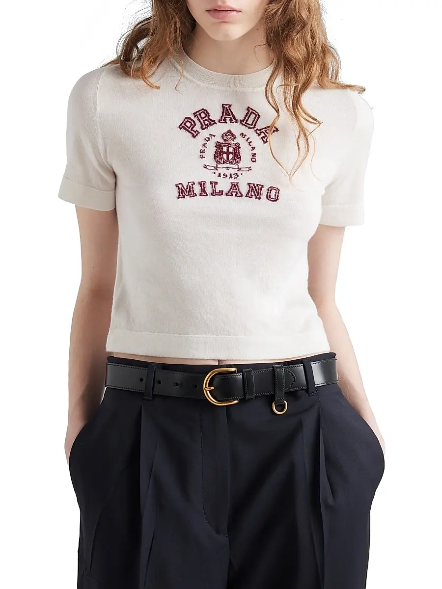 Prada Women's Cashmere Intarsia T-Shirt - White | Thumbnail 3 Prada Women's Cashmere Intarsia T-Shirt - White | Thumbnail 3