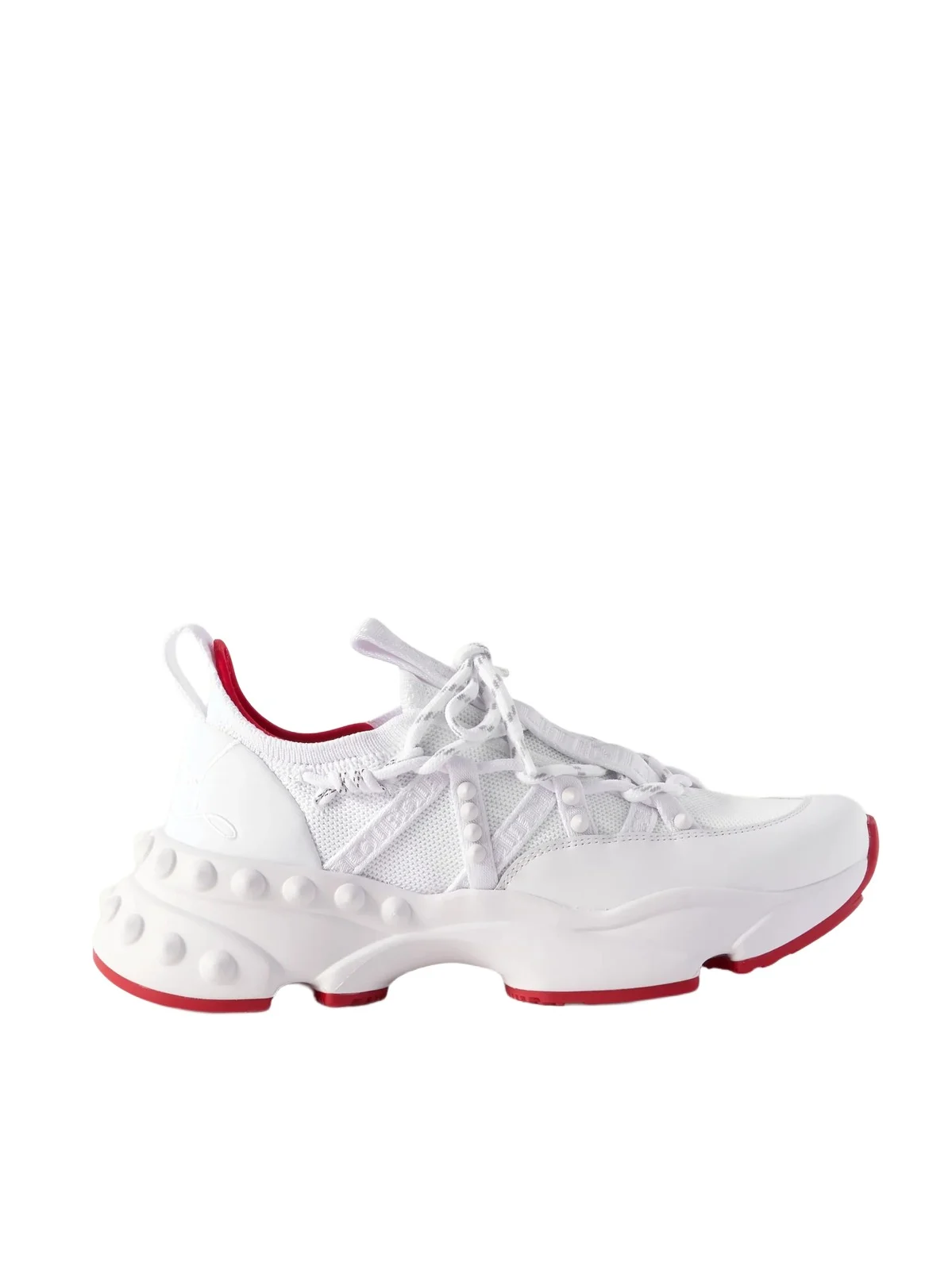 Christian Louboutin Trailrun Studded Mesh, Leather And Neoprene Sneakers - White