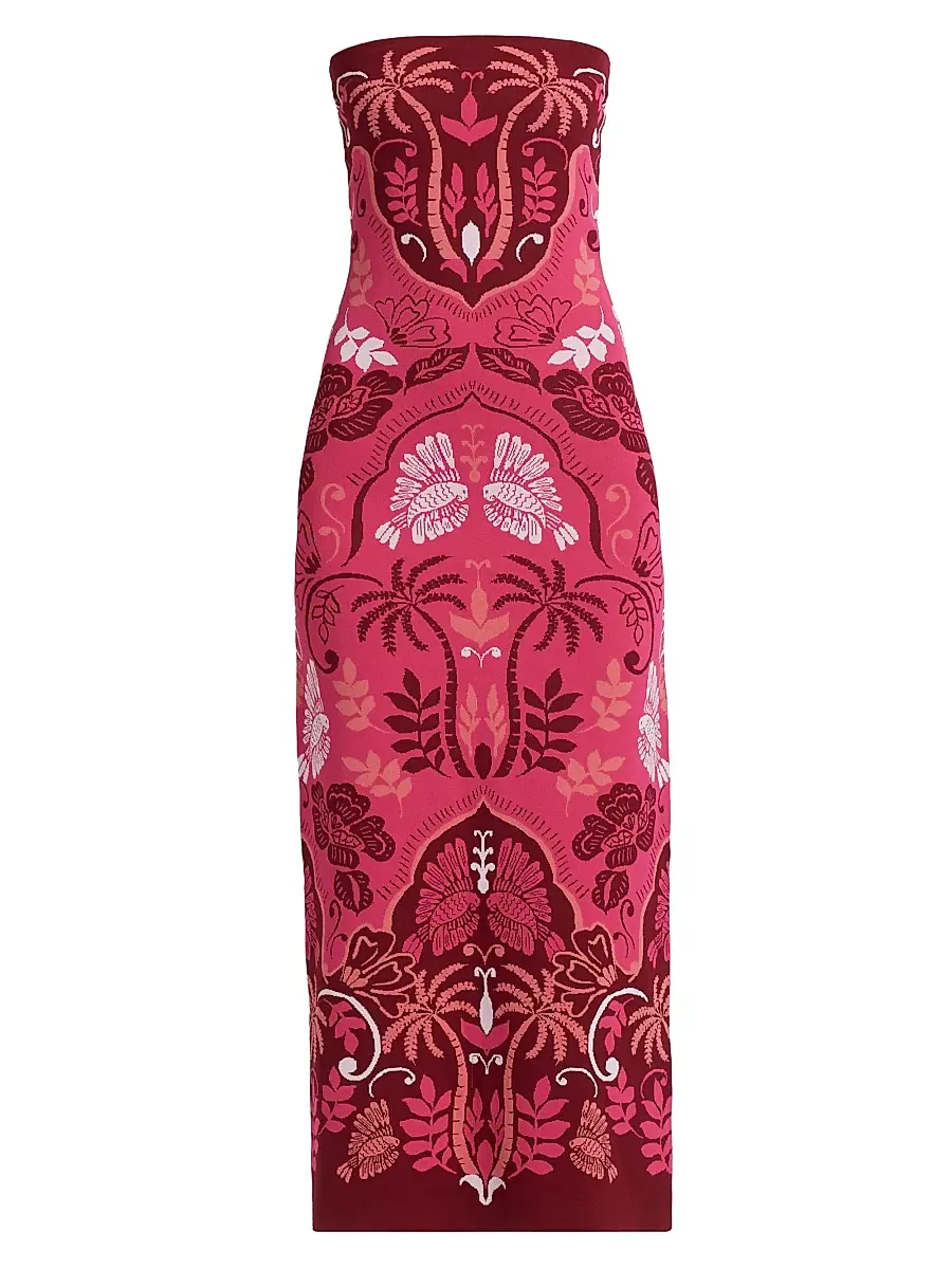 Cara Cara Women's Kinsley Printed Strapless Midi Dress - Sanibel Island Pink | Image 1 Cara Cara Women's Kinsley Printed Strapless Midi Dress - Sanibel Island Pink | Image 1