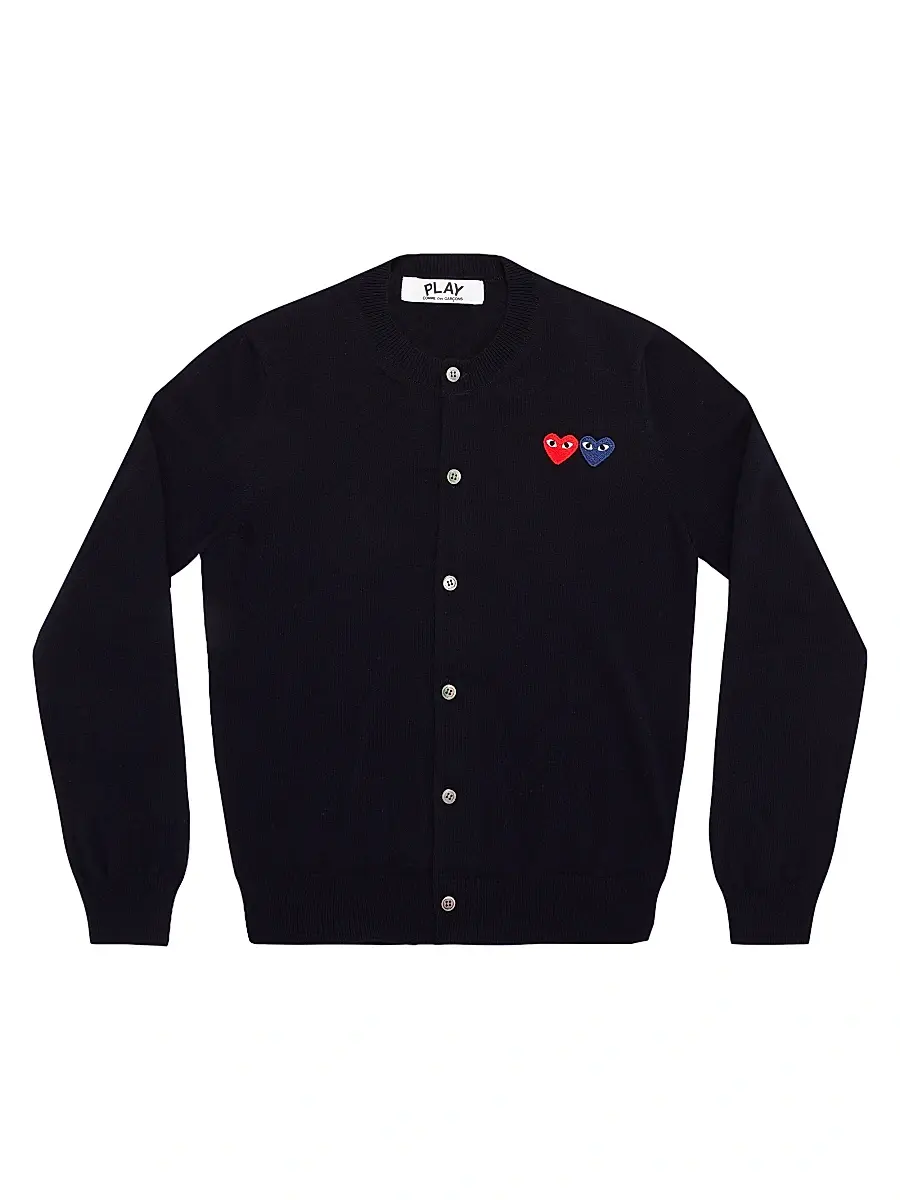 Women's Double Heart Wool Cardigan - Navy