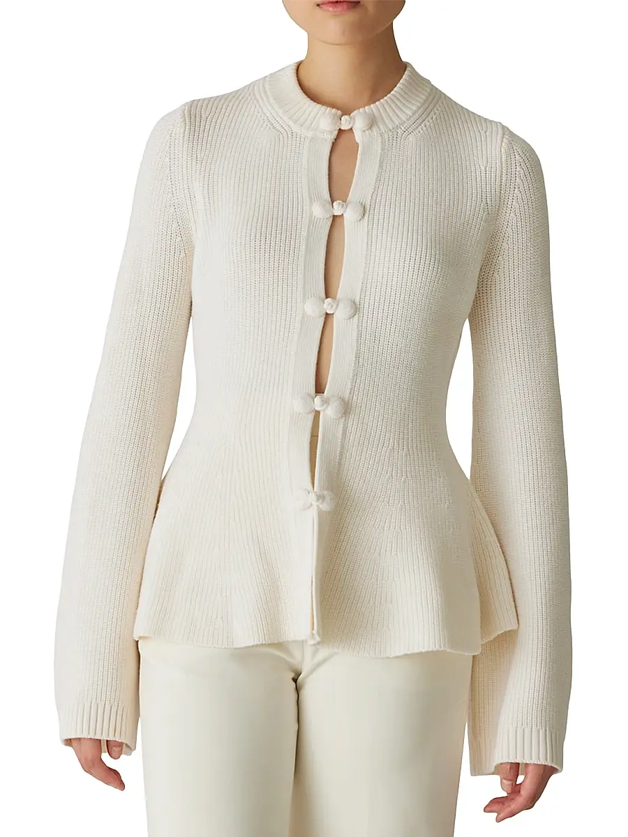 REBECCA TAYLOR Women's Novlety Button-Front Peplum Cardigan - Cream - Size Medium | Image 1 REBECCA TAYLOR Women's Novlety Button-Front Peplum Cardigan - Cream - Size Medium | Image 1
