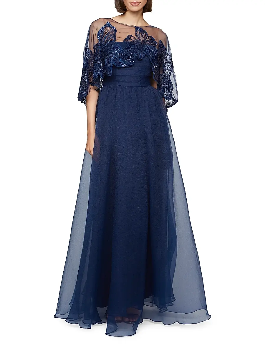 THEIA Women's Ginny Embellished Organza Capelet Gown | Thumbnail 2 THEIA Women's Ginny Embellished Organza Capelet Gown | Thumbnail 2