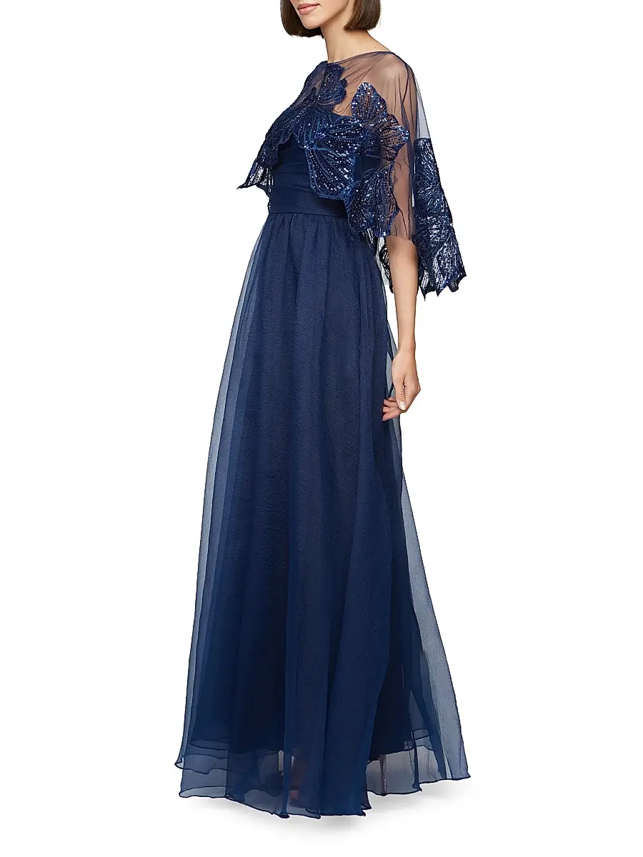 THEIA Women's Ginny Embellished Organza Capelet Gown | Thumbnail 4 THEIA Women's Ginny Embellished Organza Capelet Gown | Thumbnail 4
