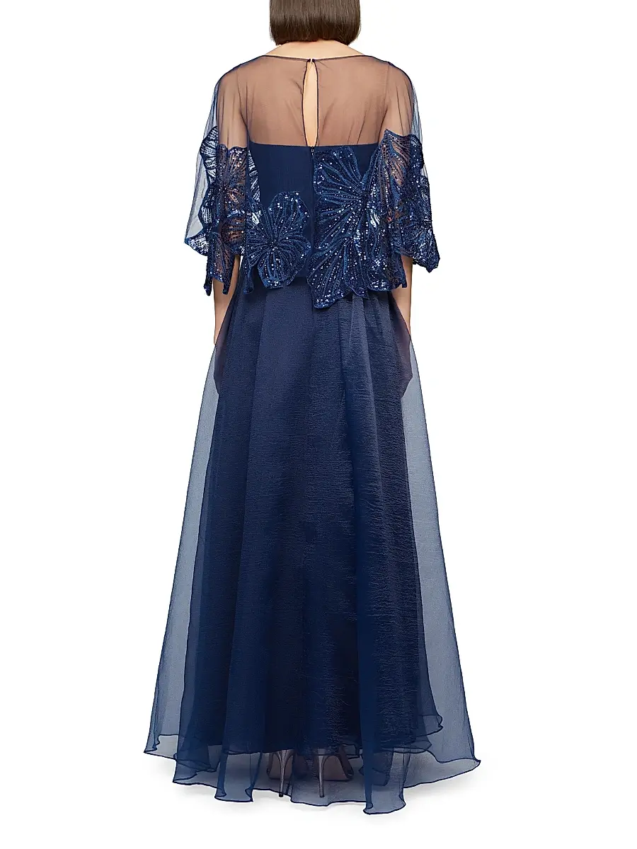 THEIA Women's Ginny Embellished Organza Capelet Gown | Thumbnail 5 THEIA Women's Ginny Embellished Organza Capelet Gown | Thumbnail 5