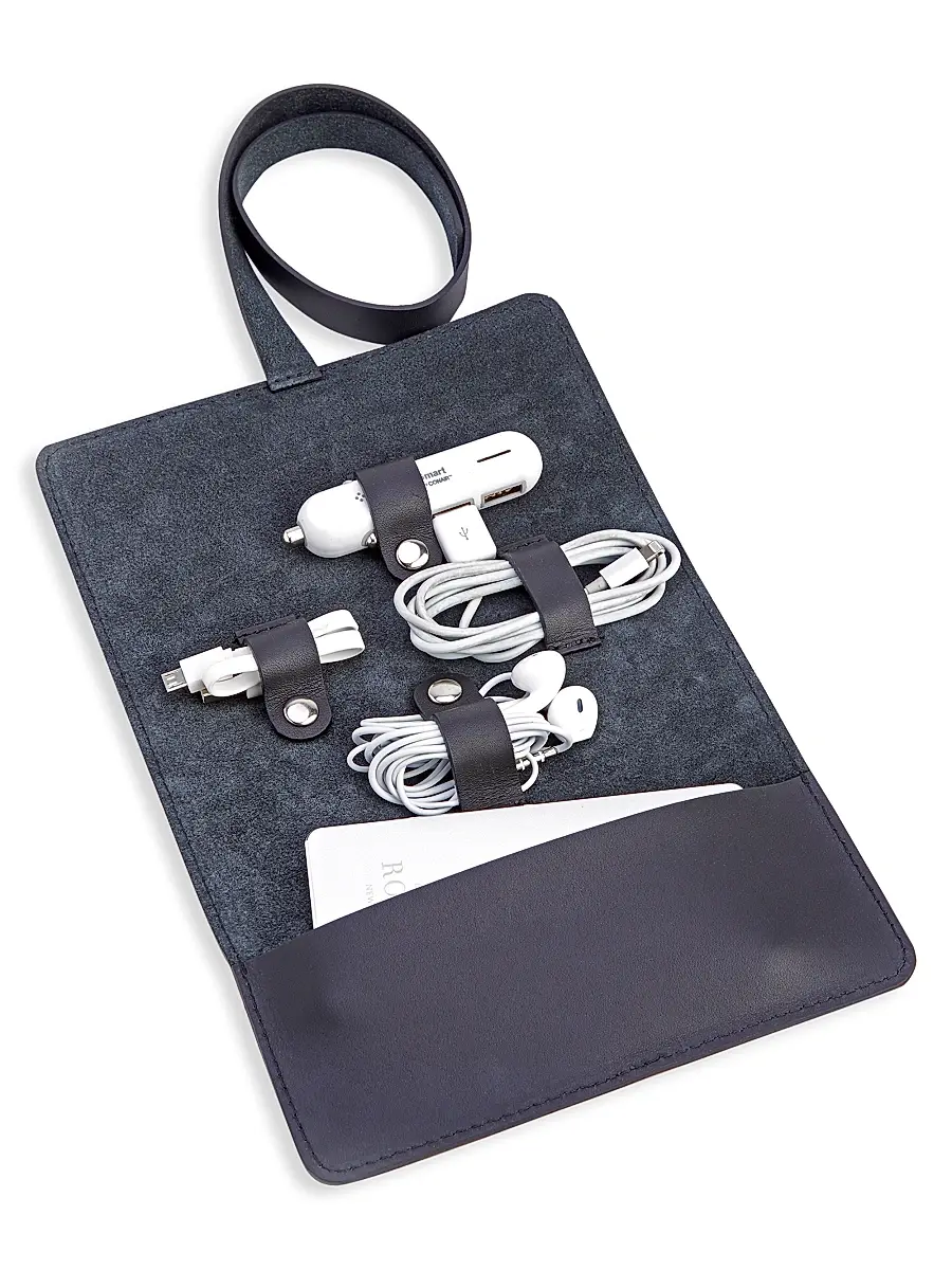 Royce New York Leather Tech Accessory Cord Roll Organizer | Thumbnail 2