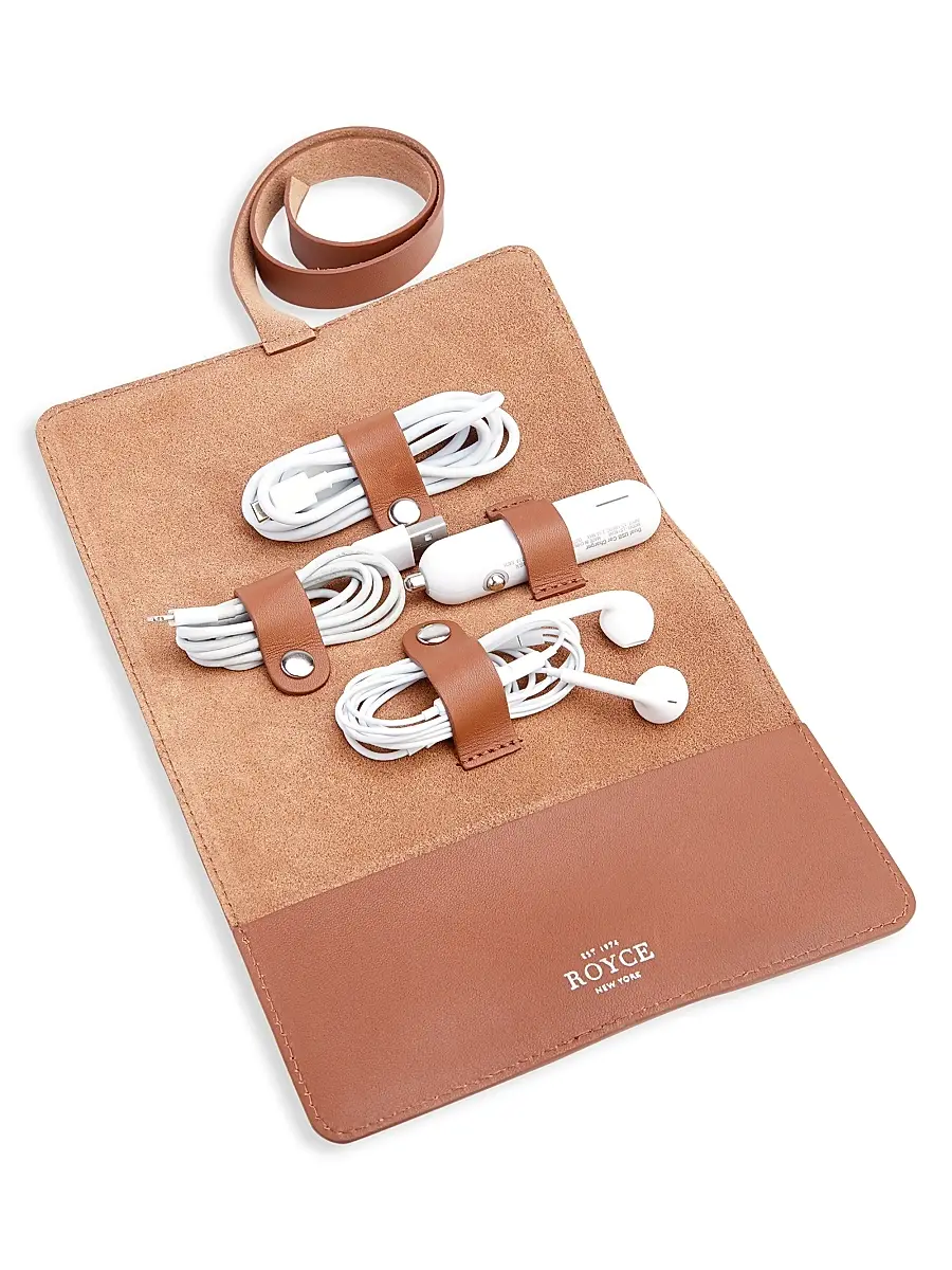 Royce New York Leather Tech Accessory Cord Roll Organizer | Thumbnail 5