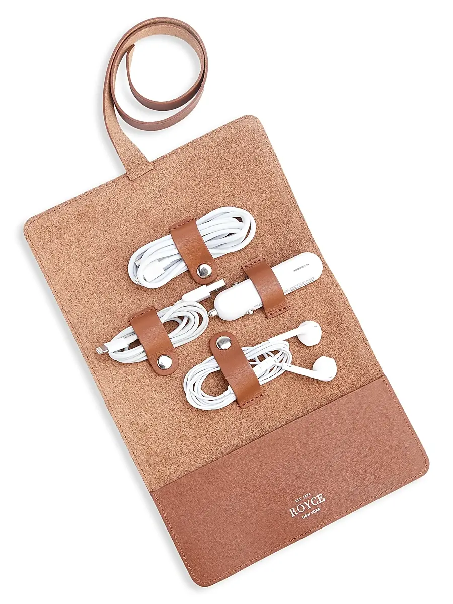 Royce New York Leather Tech Accessory Cord Roll Organizer | Thumbnail 6