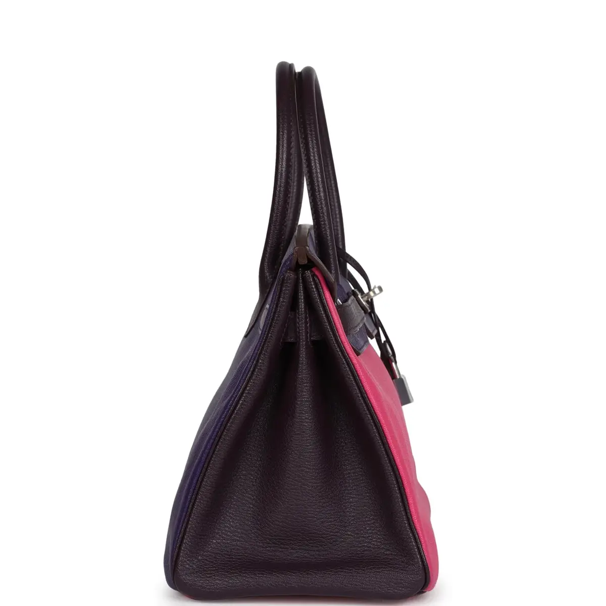 HERMÈS Pre-owned Hermes Special Order (HSS) Birkin 30 Tri-color Raisin, Ultraviolet and Rose Shocking Chevre Palladium Hardware | Thumbnail 3 HERMÈS Pre-owned Hermes Special Order (HSS) Birkin 30 Tri-color Raisin, Ultraviolet and Rose Shocking Chevre Palladium Hardware | Thumbnail 3