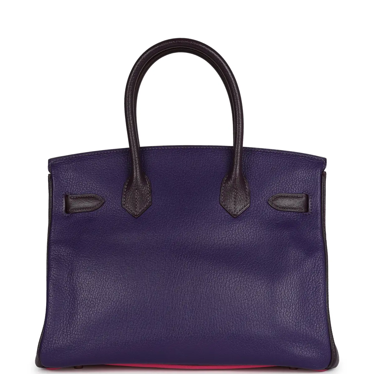 HERMÈS Pre-owned Hermes Special Order (HSS) Birkin 30 Tri-color Raisin, Ultraviolet and Rose Shocking Chevre Palladium Hardware | Thumbnail 4 HERMÈS Pre-owned Hermes Special Order (HSS) Birkin 30 Tri-color Raisin, Ultraviolet and Rose Shocking Chevre Palladium Hardware | Thumbnail 4