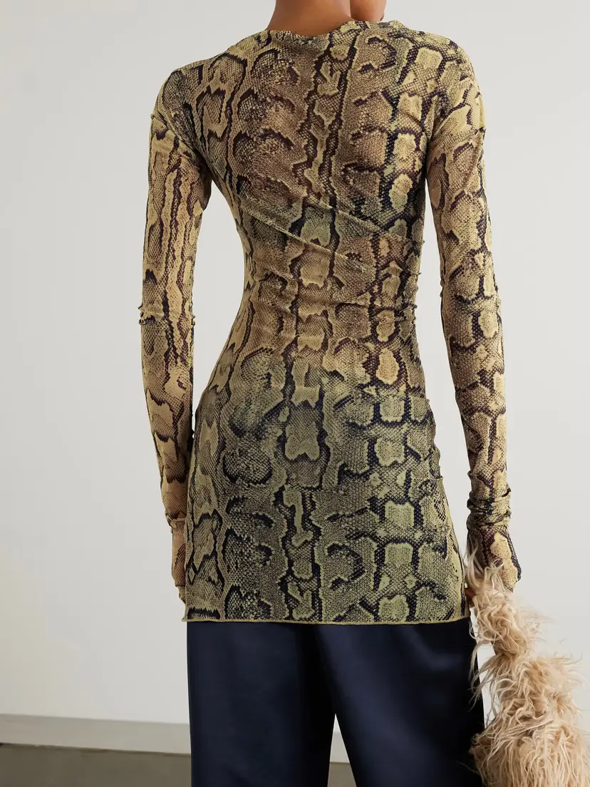 Dries Van Noten Asyetric Snake-print Stretch-Mesh T-shirt | Thumbnail 3