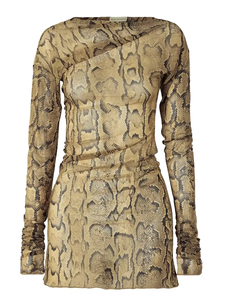 Asyetric Snake-print Stretch-Mesh T-shirt