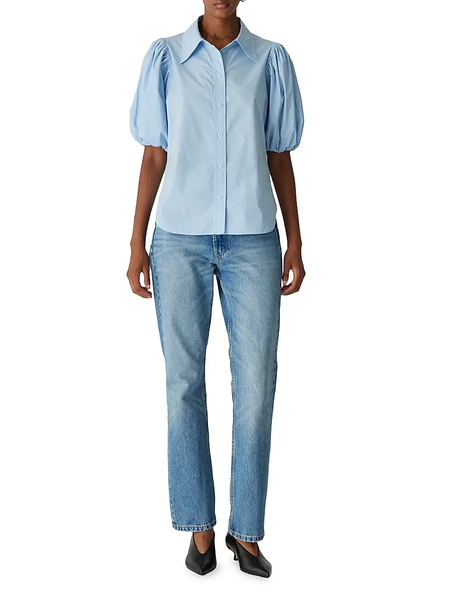 REBECCA TAYLOR Women's Cotton Poplin Puff-Sleeve Button-Front Shirt | Thumbnail 2 REBECCA TAYLOR Women's Cotton Poplin Puff-Sleeve Button-Front Shirt | Thumbnail 2