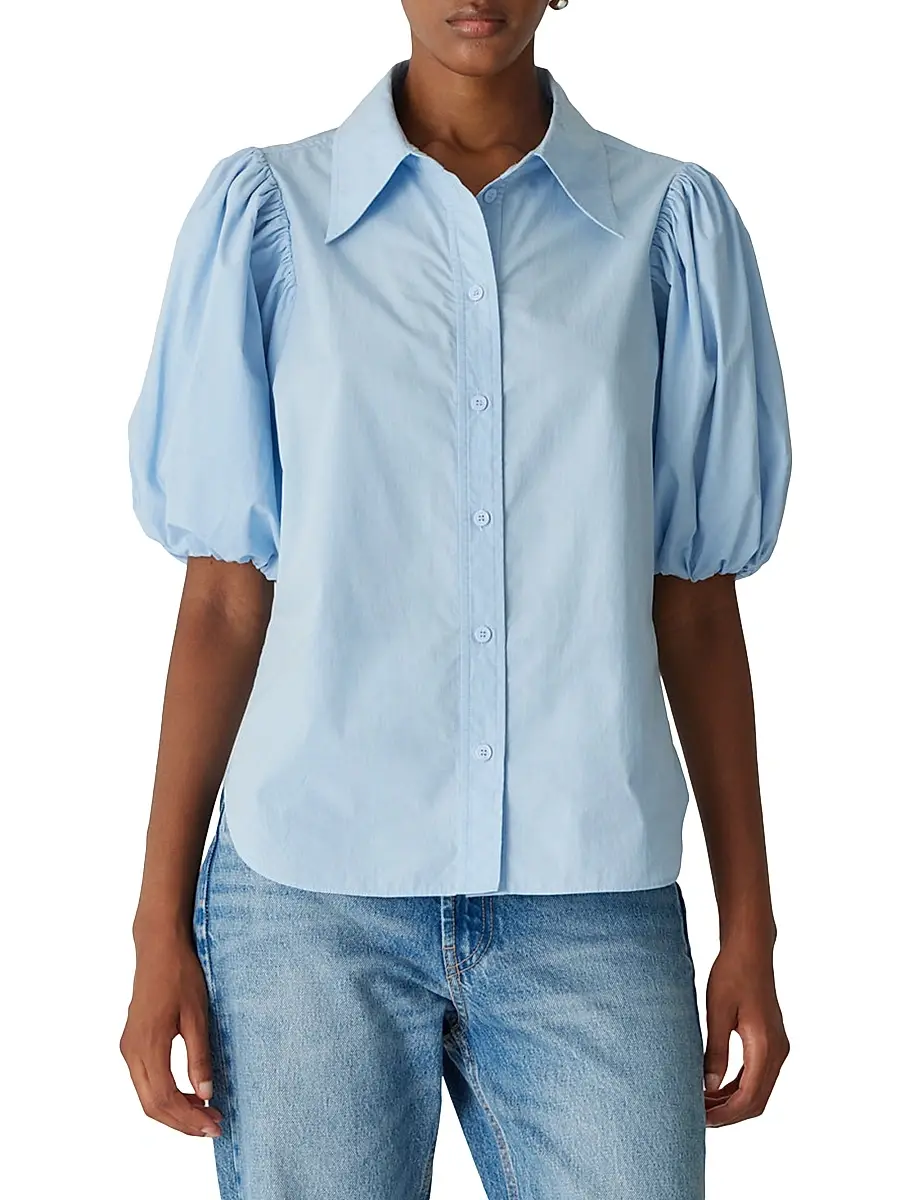 REBECCA TAYLOR Women's Cotton Poplin Puff-Sleeve Button-Front Shirt | Thumbnail 3 REBECCA TAYLOR Women's Cotton Poplin Puff-Sleeve Button-Front Shirt | Thumbnail 3