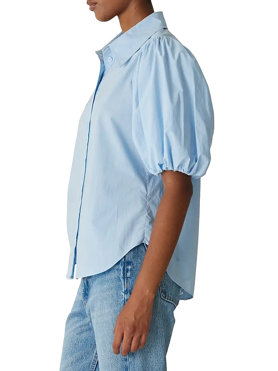 REBECCA TAYLOR Women's Cotton Poplin Puff-Sleeve Button-Front Shirt | Thumbnail 4 REBECCA TAYLOR Women's Cotton Poplin Puff-Sleeve Button-Front Shirt | Thumbnail 4