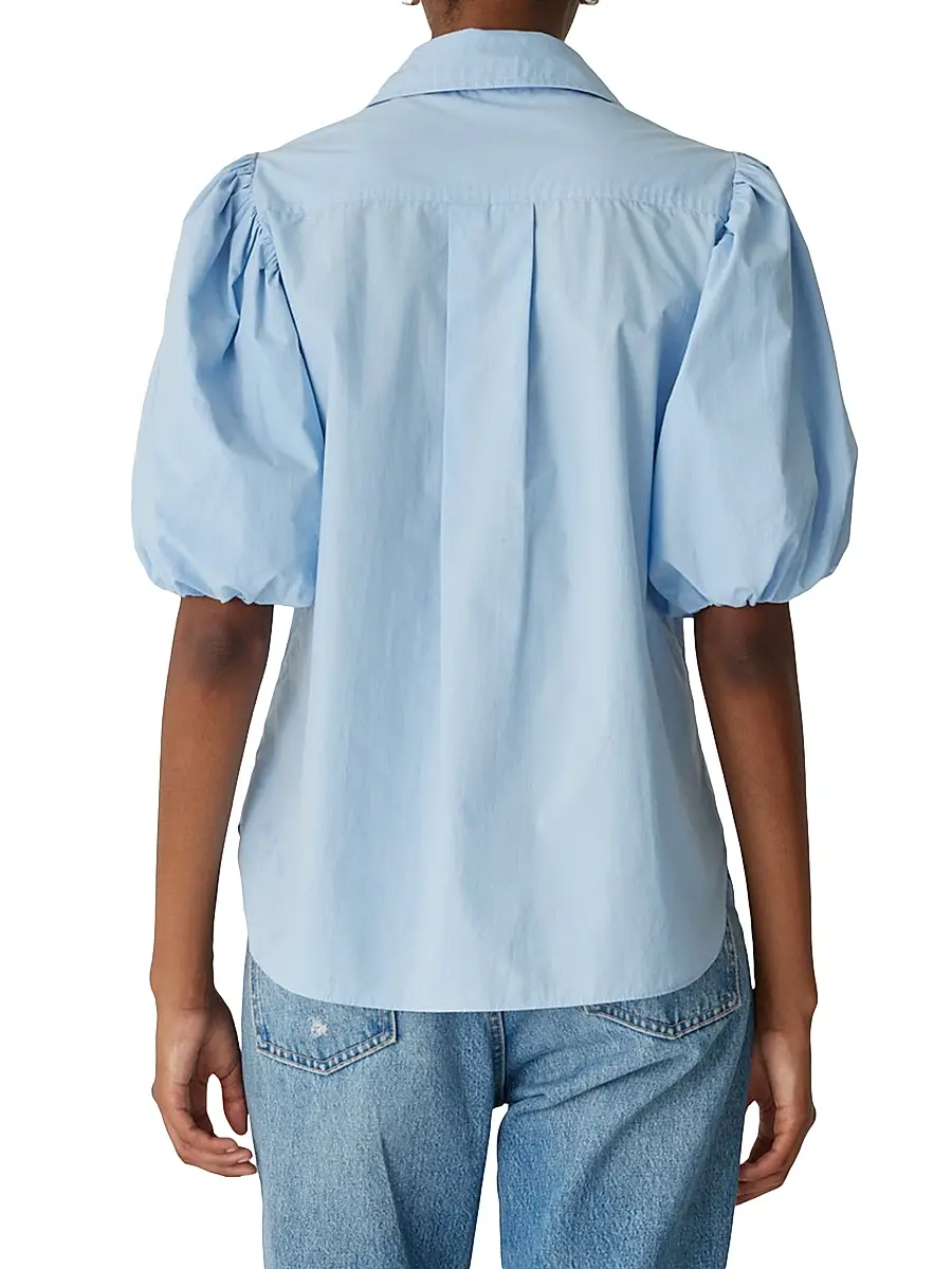 REBECCA TAYLOR Women's Cotton Poplin Puff-Sleeve Button-Front Shirt | Thumbnail 5 REBECCA TAYLOR Women's Cotton Poplin Puff-Sleeve Button-Front Shirt | Thumbnail 5