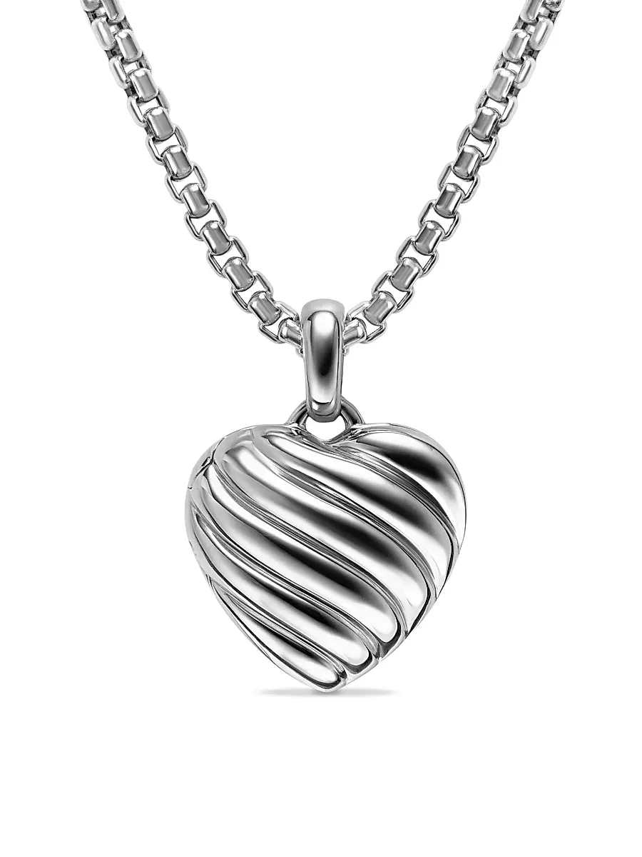Women's Sculpted Cable Heart Locket in Sterling Silver, 23MM - Silver Women's Sculpted Cable Heart Locket in Sterling Silver, 23MM - Silver