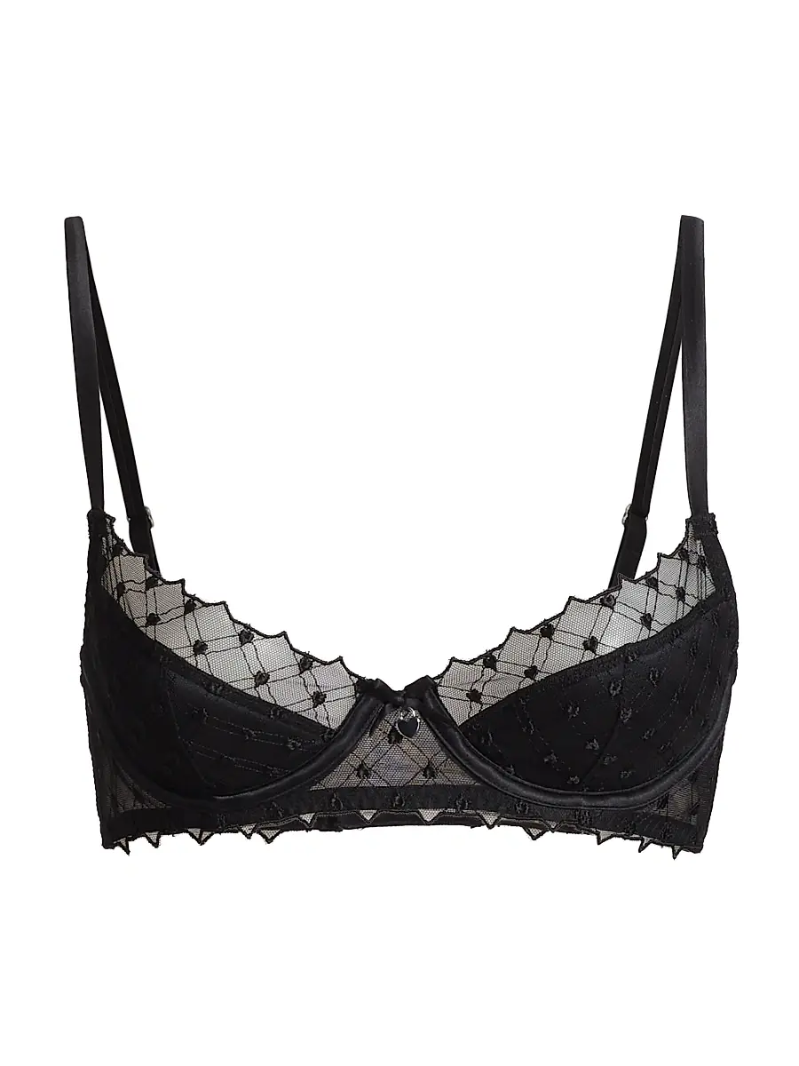 Fleur du Mal Women's Love Lock Embroidery Half-Lined Bra - Black | Image 1 Fleur du Mal Women's Love Lock Embroidery Half-Lined Bra - Black | Image 1