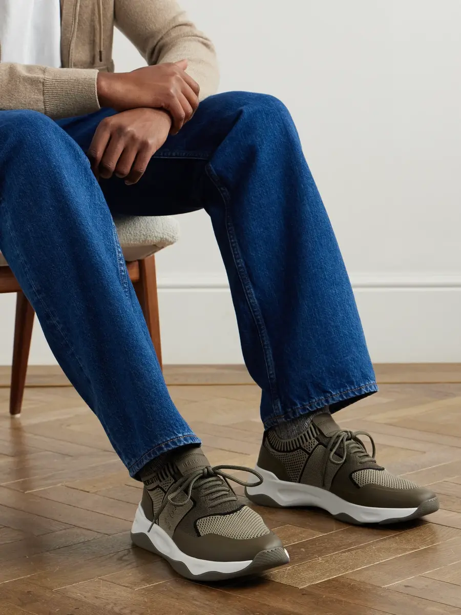 Berluti Shadow Rubber and Leather-Trimmed and Coated Stretch-Knit Sneakers - Men | Thumbnail 2