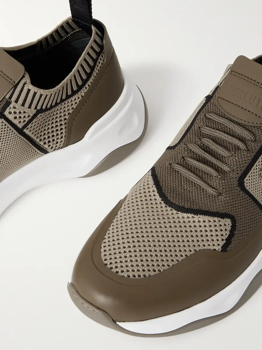 Berluti Shadow Rubber and Leather-Trimmed and Coated Stretch-Knit Sneakers - Men | Thumbnail 5