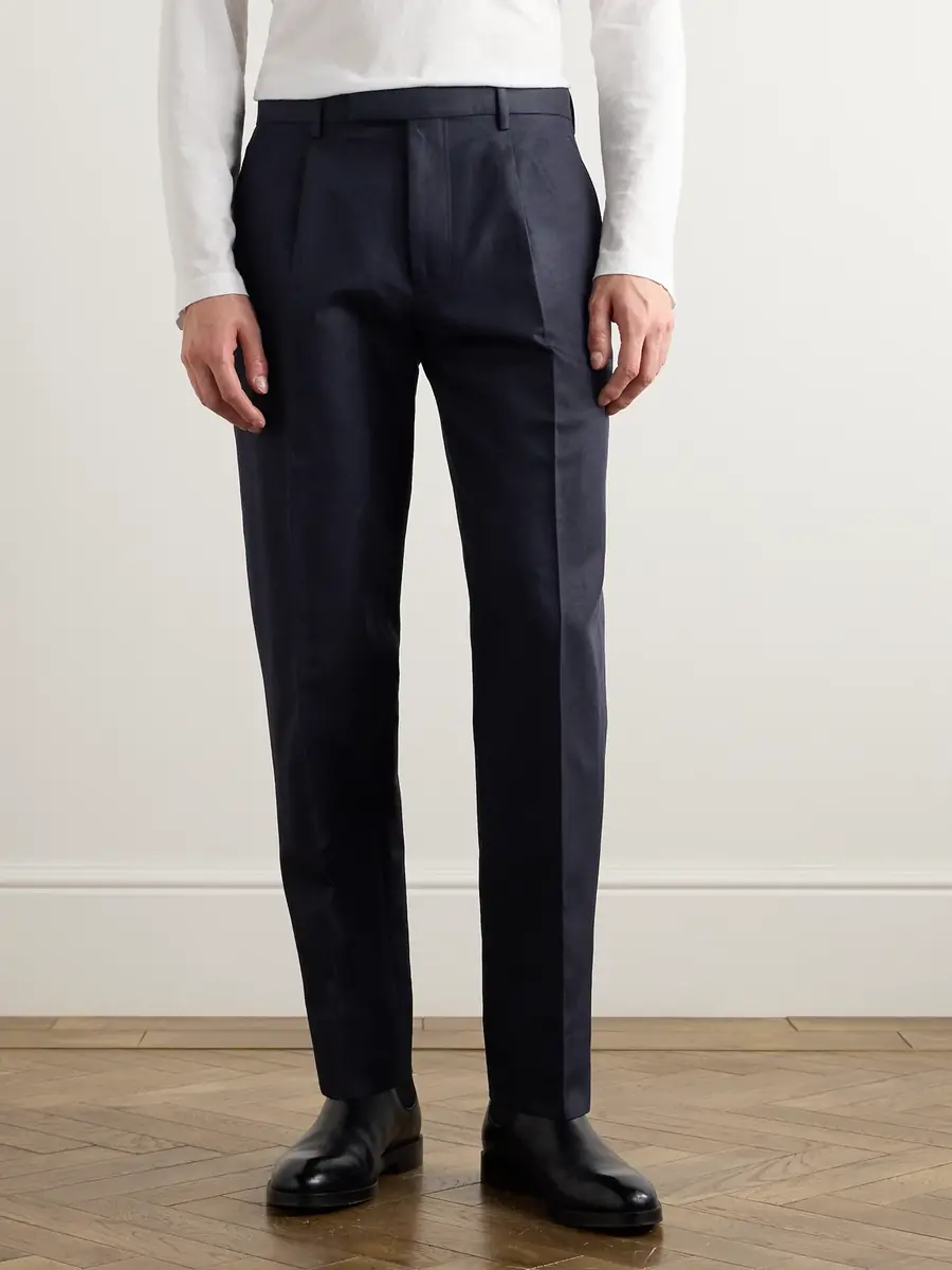 Zegna Tapered Pleated Cotton and Linen-Blend Twill Trousers - Men | Thumbnail 3 Zegna Tapered Pleated Cotton and Linen-Blend Twill Trousers - Men | Thumbnail 3