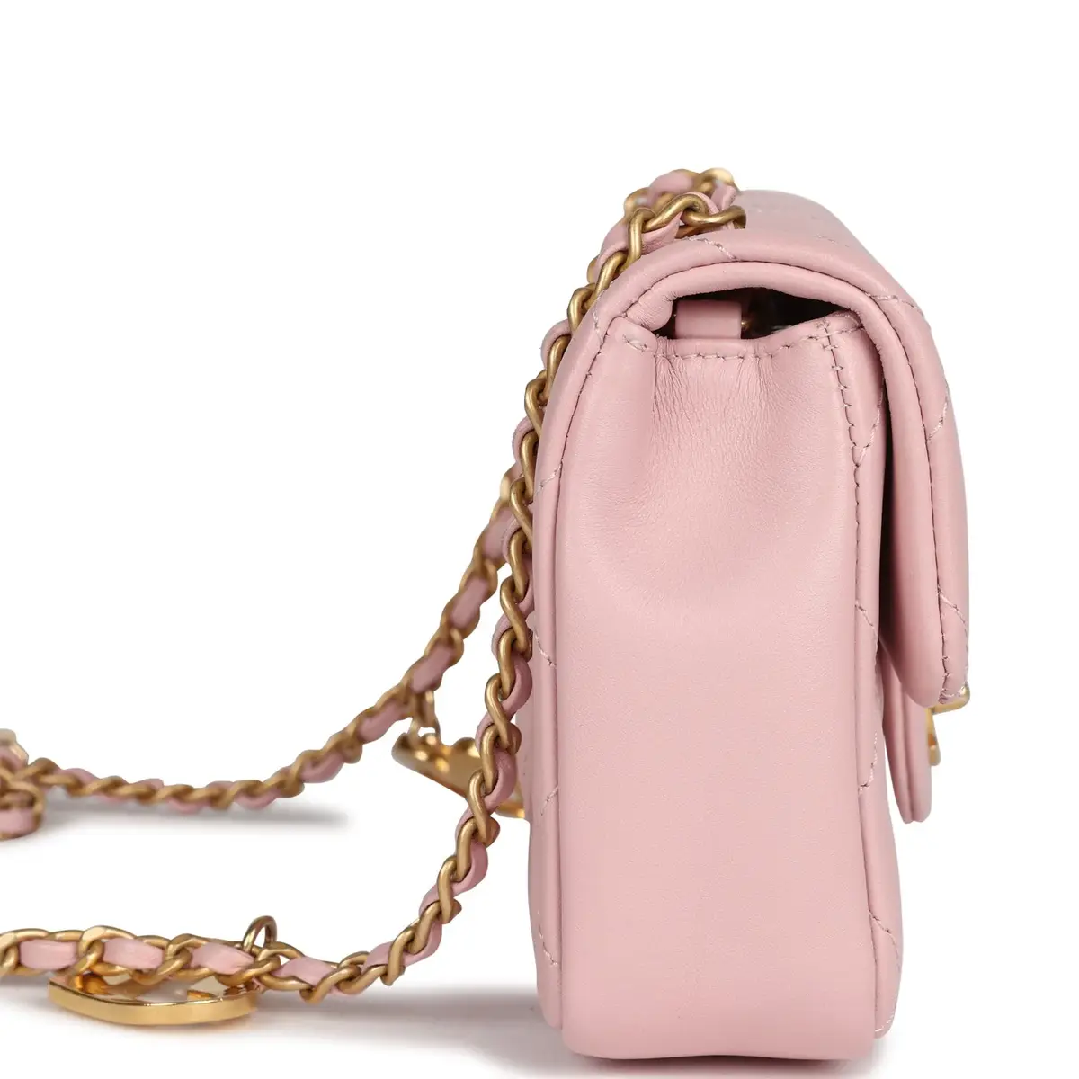 Chanel Pre-owned Chanel Mini Rectangular Flap Bag with Heart Chain Pink Lambskin Antique Gold Hardware | Thumbnail 3 Chanel Pre-owned Chanel Mini Rectangular Flap Bag with Heart Chain Pink Lambskin Antique Gold Hardware | Thumbnail 3