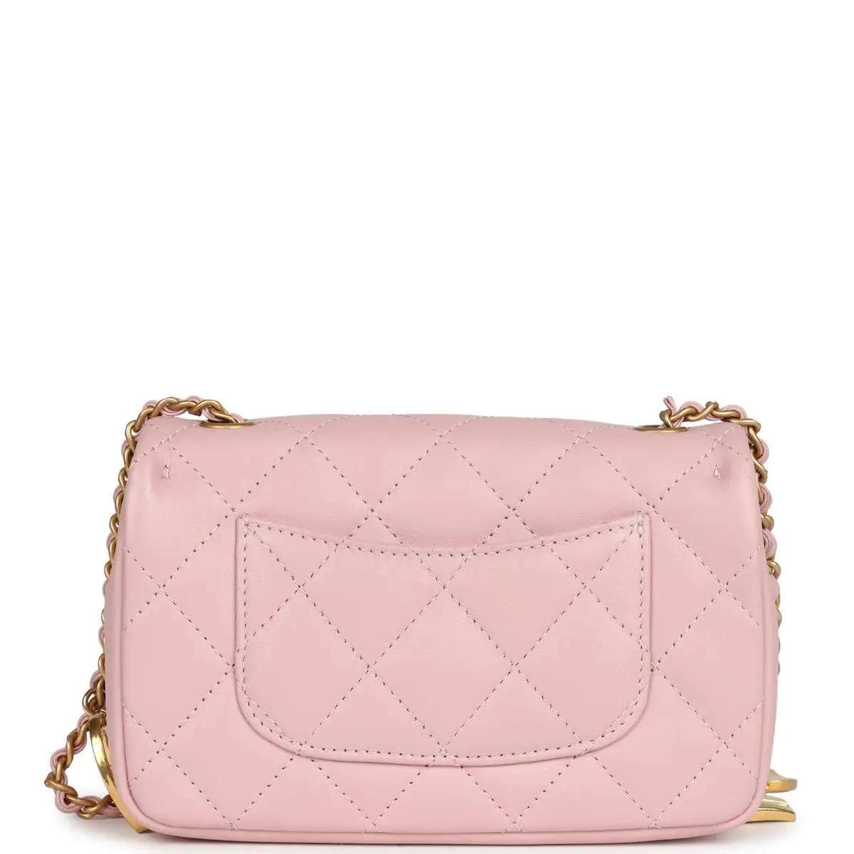 Chanel Pre-owned Chanel Mini Rectangular Flap Bag with Heart Chain Pink Lambskin Antique Gold Hardware | Thumbnail 4 Chanel Pre-owned Chanel Mini Rectangular Flap Bag with Heart Chain Pink Lambskin Antique Gold Hardware | Thumbnail 4