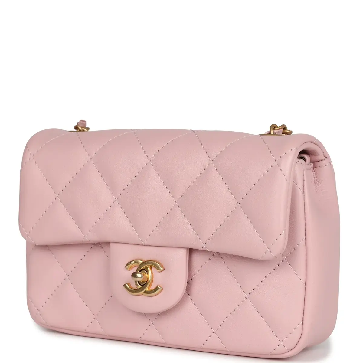 Chanel Pre-owned Chanel Mini Rectangular Flap Bag with Heart Chain Pink Lambskin Antique Gold Hardware | Thumbnail 5 Chanel Pre-owned Chanel Mini Rectangular Flap Bag with Heart Chain Pink Lambskin Antique Gold Hardware | Thumbnail 5