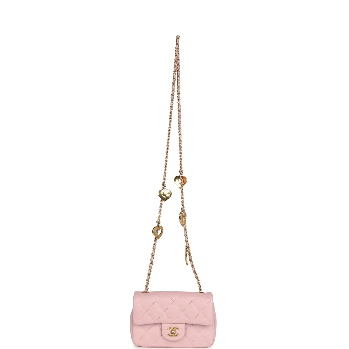 Chanel Pre-owned Chanel Mini Rectangular Flap Bag with Heart Chain Pink Lambskin Antique Gold Hardware | Thumbnail 7 Chanel Pre-owned Chanel Mini Rectangular Flap Bag with Heart Chain Pink Lambskin Antique Gold Hardware | Thumbnail 7