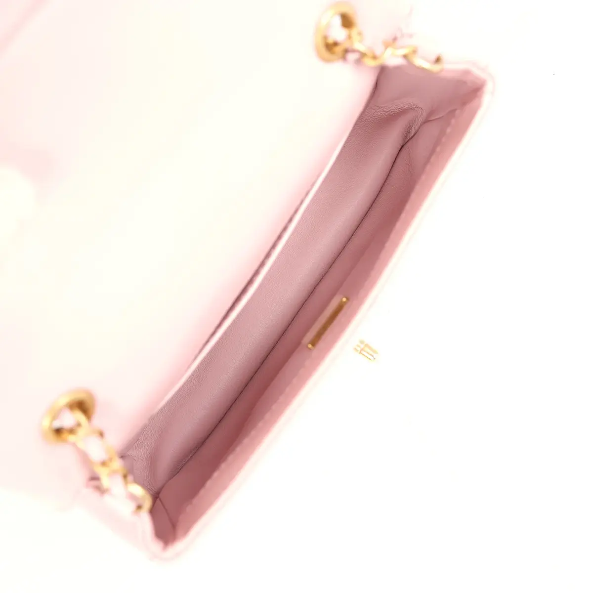 Chanel Pre-owned Chanel Mini Rectangular Flap Bag with Heart Chain Pink Lambskin Antique Gold Hardware | Thumbnail 9 Chanel Pre-owned Chanel Mini Rectangular Flap Bag with Heart Chain Pink Lambskin Antique Gold Hardware | Thumbnail 9