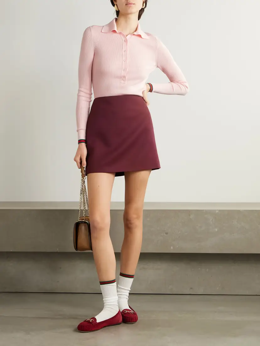 Gucci Striped Ribbed Cashmere And Silk-blend Polo Shirt | Thumbnail 2 Gucci Striped Ribbed Cashmere And Silk-blend Polo Shirt | Thumbnail 2