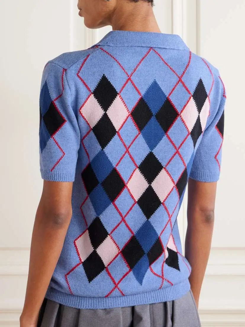 Marni Embroidered Argyle Wool Polo Shirt | Thumbnail 3