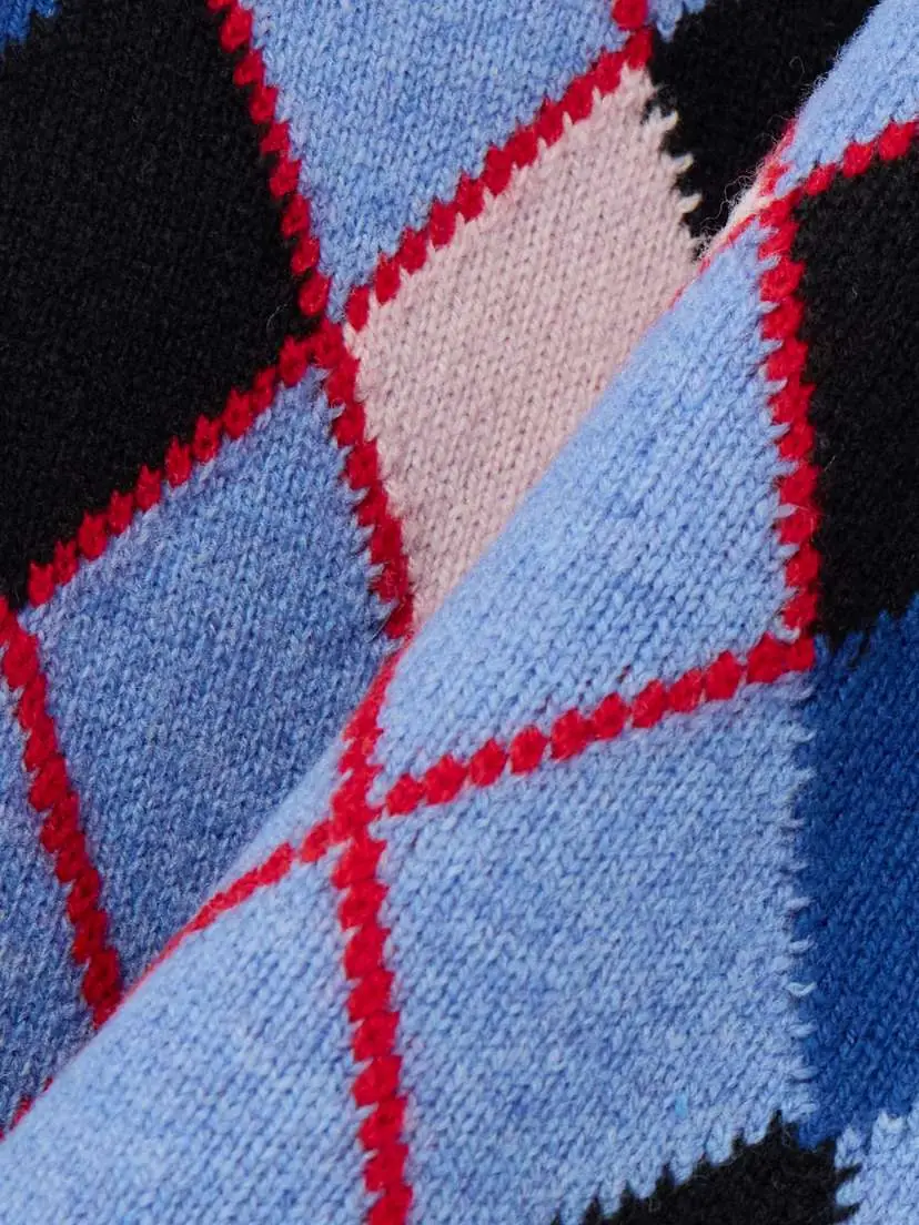 Marni Embroidered Argyle Wool Polo Shirt | Thumbnail 4