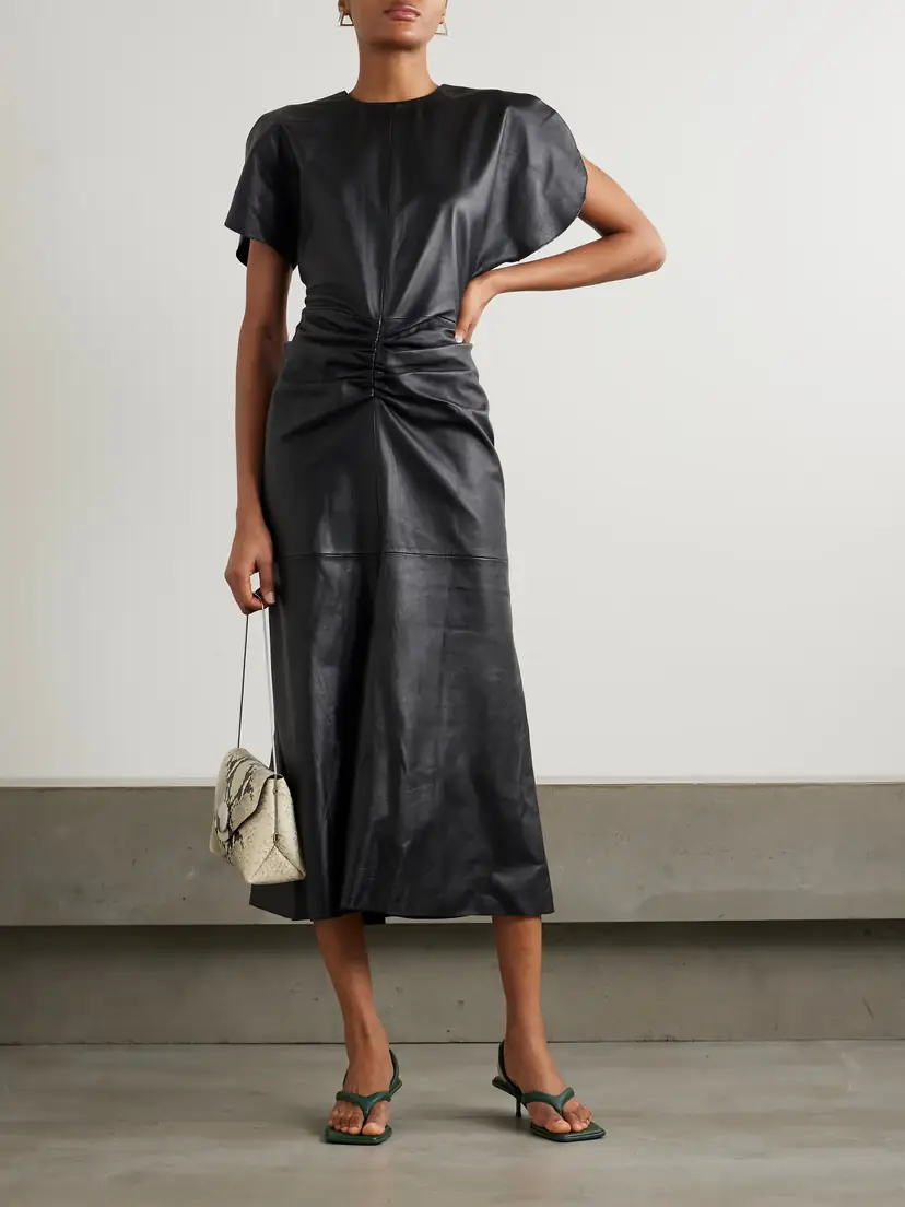 Victoria Beckham Gathered Leather Midi Dress | Thumbnail 2