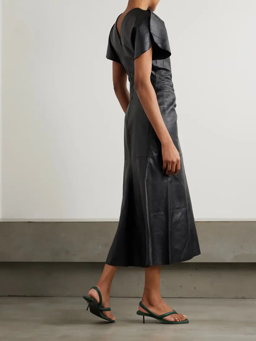 Victoria Beckham Gathered Leather Midi Dress | Thumbnail 3