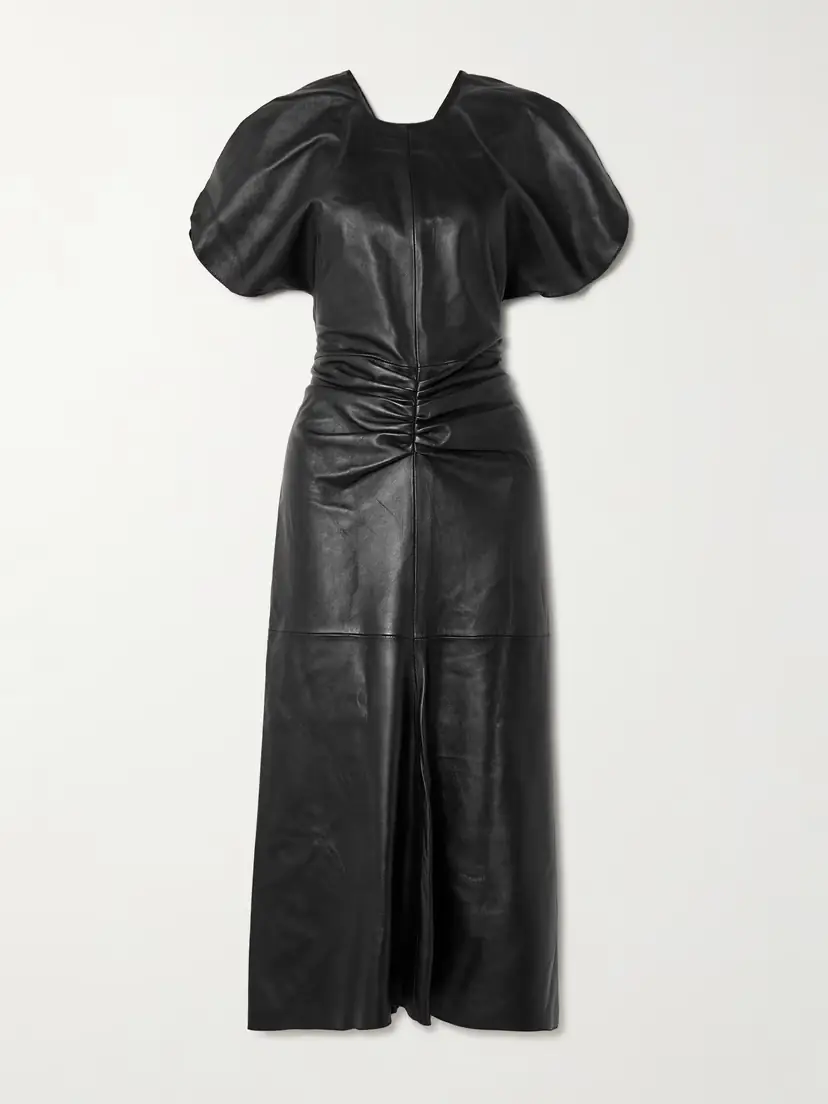 Victoria Beckham Gathered Leather Midi Dress | Thumbnail 5