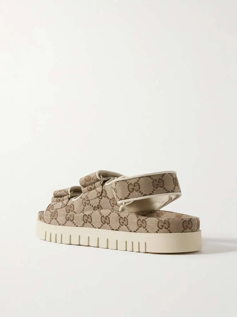 Gucci New Marmont Leather-trimmed Embellished Canvas-jacquard Platform Sandals | Thumbnail 3 Gucci New Marmont Leather-trimmed Embellished Canvas-jacquard Platform Sandals | Thumbnail 3
