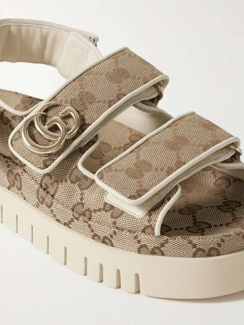 Gucci New Marmont Leather-trimmed Embellished Canvas-jacquard Platform Sandals | Thumbnail 4 Gucci New Marmont Leather-trimmed Embellished Canvas-jacquard Platform Sandals | Thumbnail 4