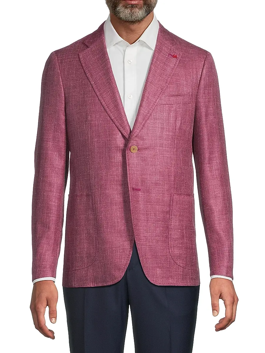 Isaia Men's Melange Wool-Silk-Linen Sportcoat - Bright Purple | Thumbnail 3 Isaia Men's Melange Wool-Silk-Linen Sportcoat - Bright Purple | Thumbnail 3
