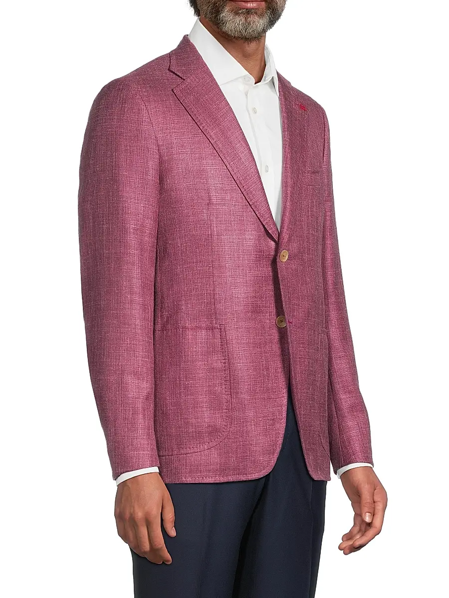 Isaia Men's Melange Wool-Silk-Linen Sportcoat - Bright Purple | Thumbnail 4 Isaia Men's Melange Wool-Silk-Linen Sportcoat - Bright Purple | Thumbnail 4