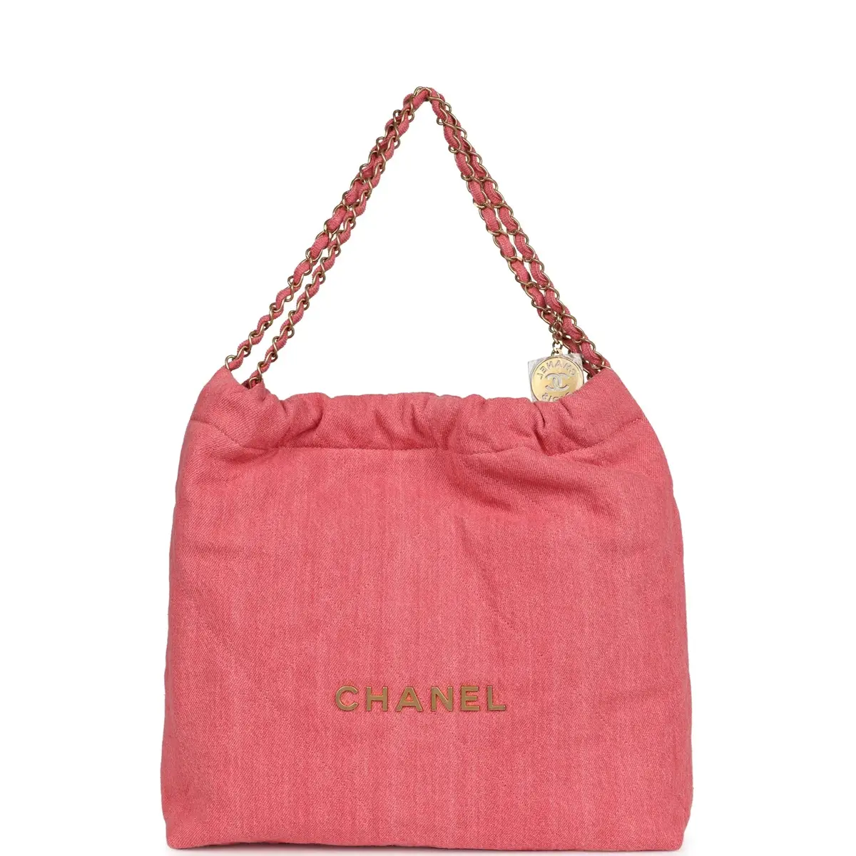 Chanel Chanel Small 22 Bag Light Red Washed Denim Gold Hardware | Image 1 Chanel Chanel Small 22 Bag Light Red Washed Denim Gold Hardware | Image 1