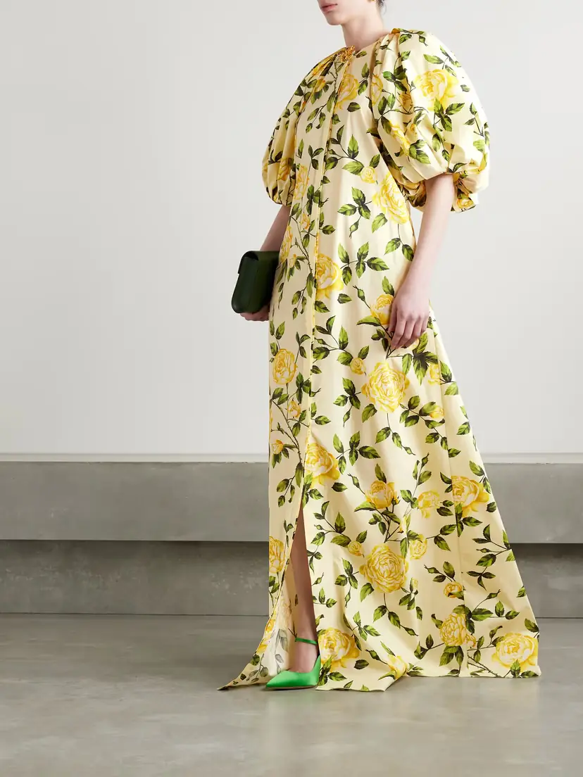 Oscar de la Renta Embellished Gathered Floral-print Cotton-blend Poplin Gown | Thumbnail 2 Oscar de la Renta Embellished Gathered Floral-print Cotton-blend Poplin Gown | Thumbnail 2