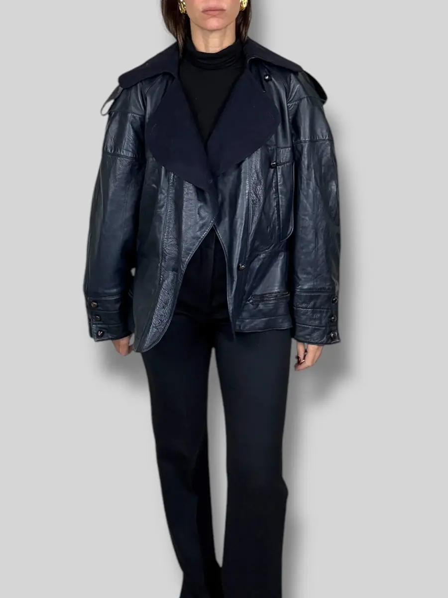 Jen Wonders Studio Navy Leather Jacket | Thumbnail 2