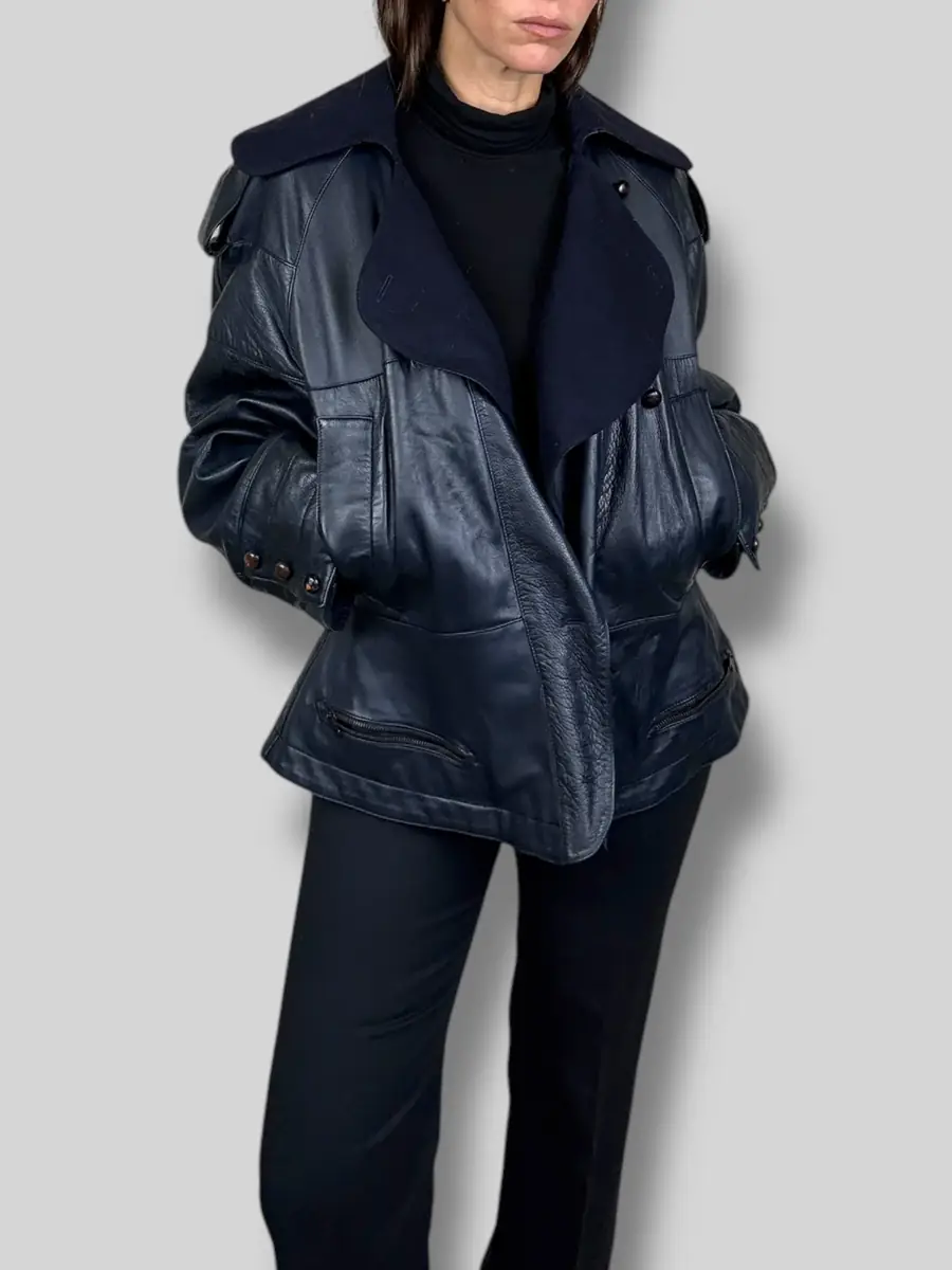 Jen Wonders Studio Navy Leather Jacket | Thumbnail 4