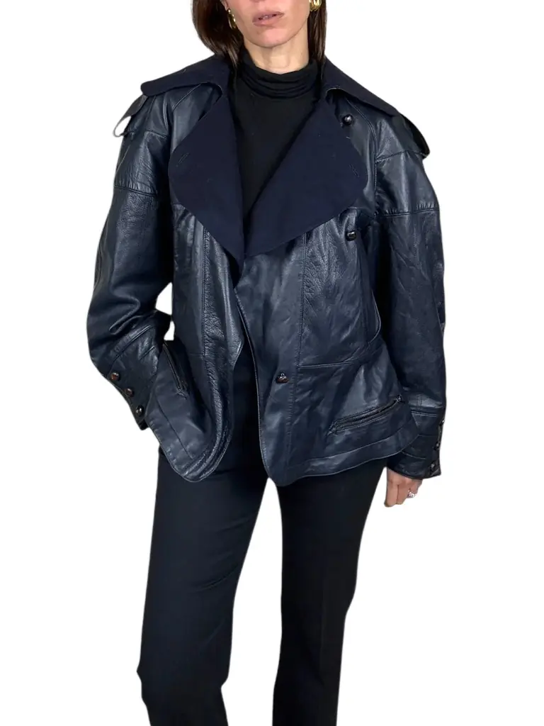 Navy Leather Jacket